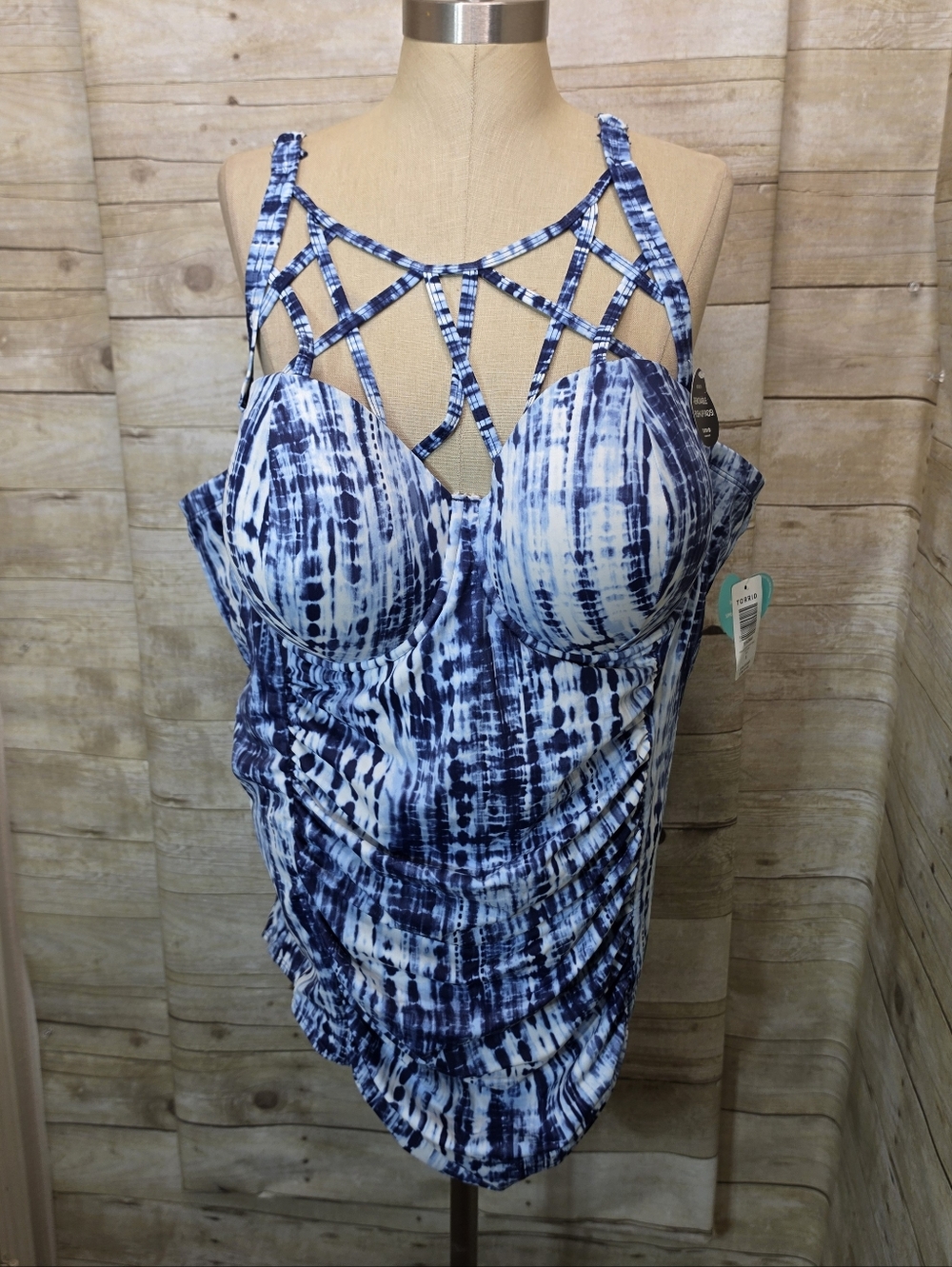 Torrid Blue & White Tie-Dye Strappy Swimdress